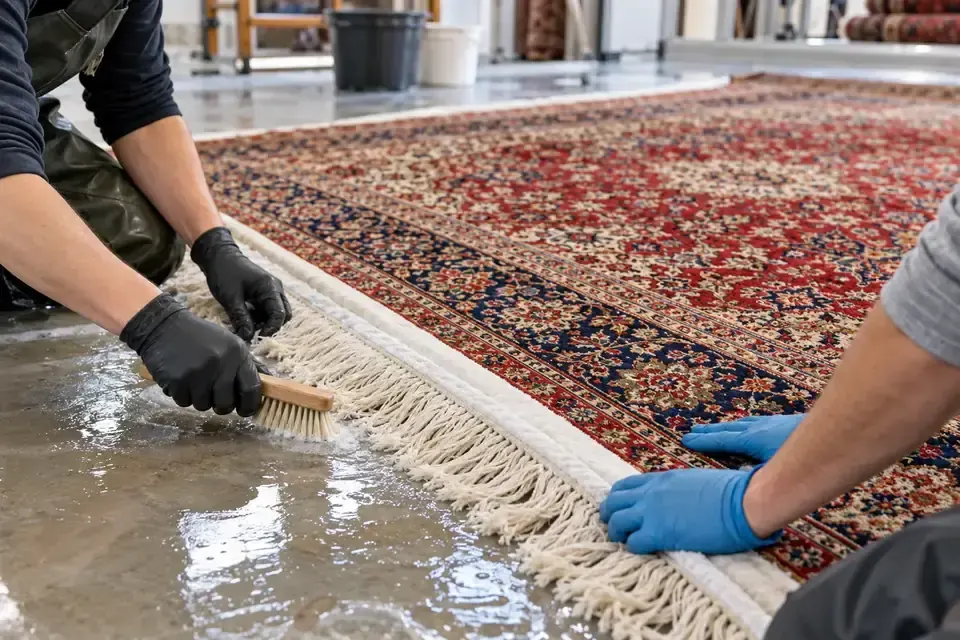 Representative example of oriental rug fringe cleaning