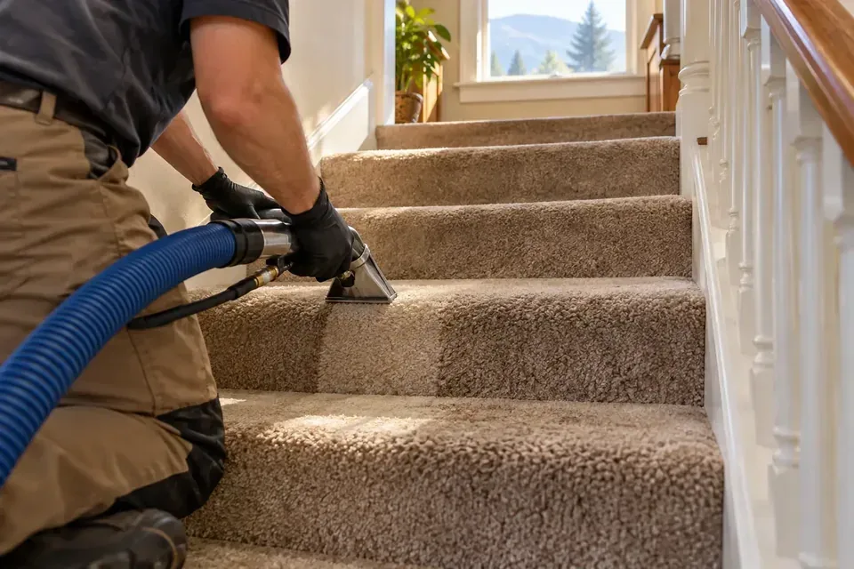 Representative example of residential carpet cleaning stairs