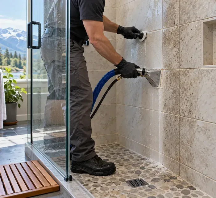 Representative example of shower tile grout cleaning